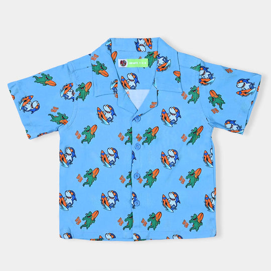 Infant Boys Cotton Viscose Casual Shirt (Sharks and Alligator)-(Blue)