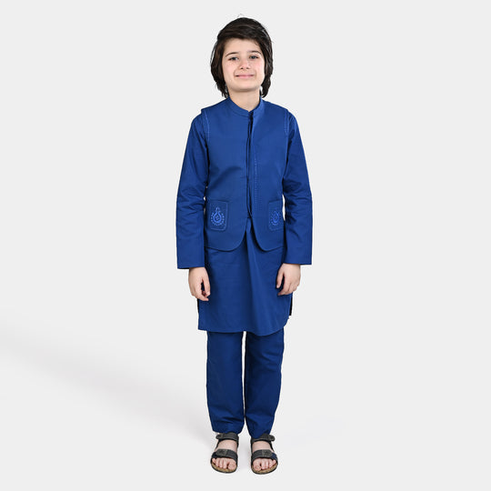 Boys Cotton Poplin 3 Piece Suit (Front Pocket)-BLUE