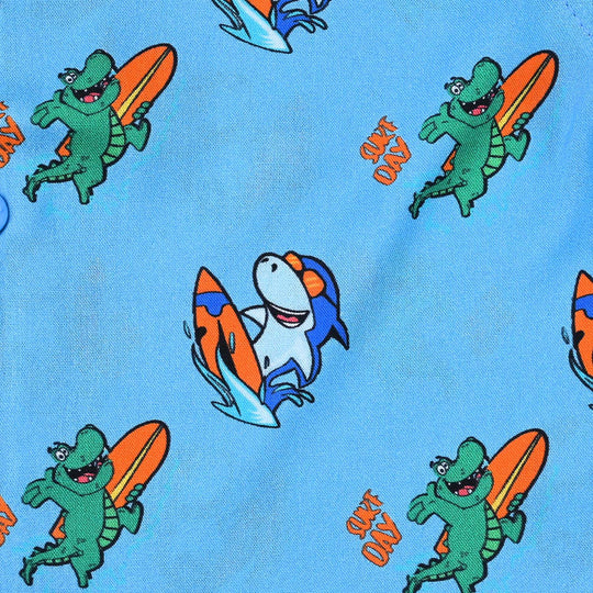 Infant Boys Cotton Viscose Casual Shirt (Sharks and Alligator)-(Blue)