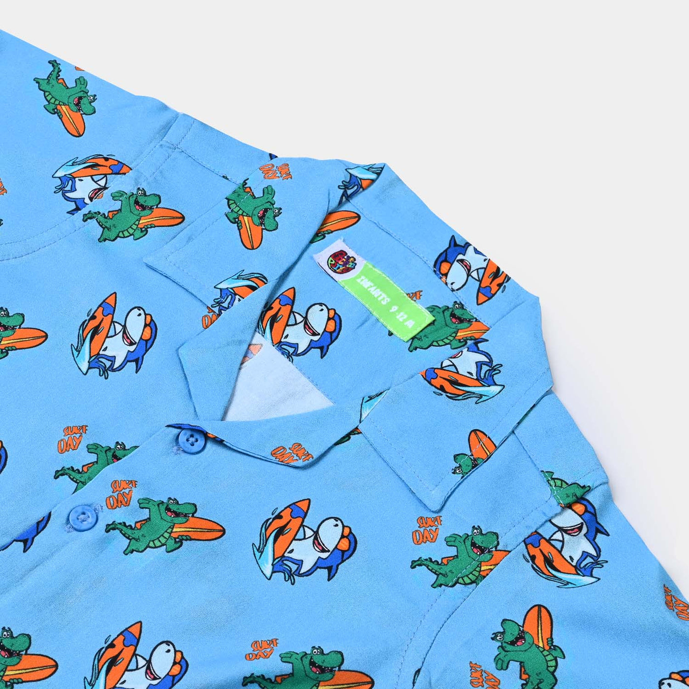 Infant Boys Cotton Viscose Casual Shirt (Sharks and Alligator)-(Blue)