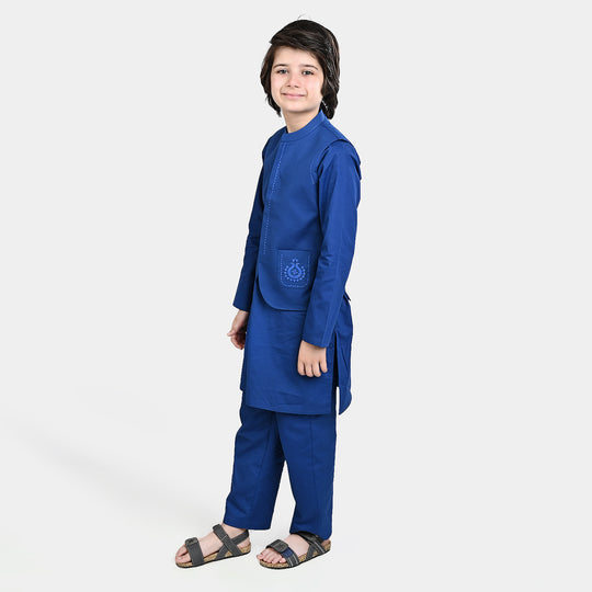 Boys Cotton Poplin 3 Piece Suit (Front Pocket)-BLUE