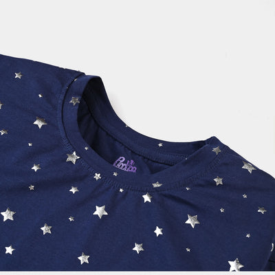 Girls Lycra Jersey T-Shirt F/S Navy Star-NAVY