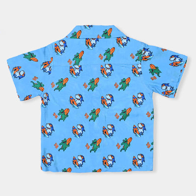 Infant Boys Cotton Viscose Casual Shirt (Sharks and Alligator)-(Blue)