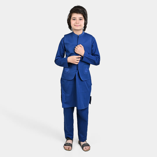 Boys Cotton Poplin 3 Piece Suit (Front Pocket)-BLUE