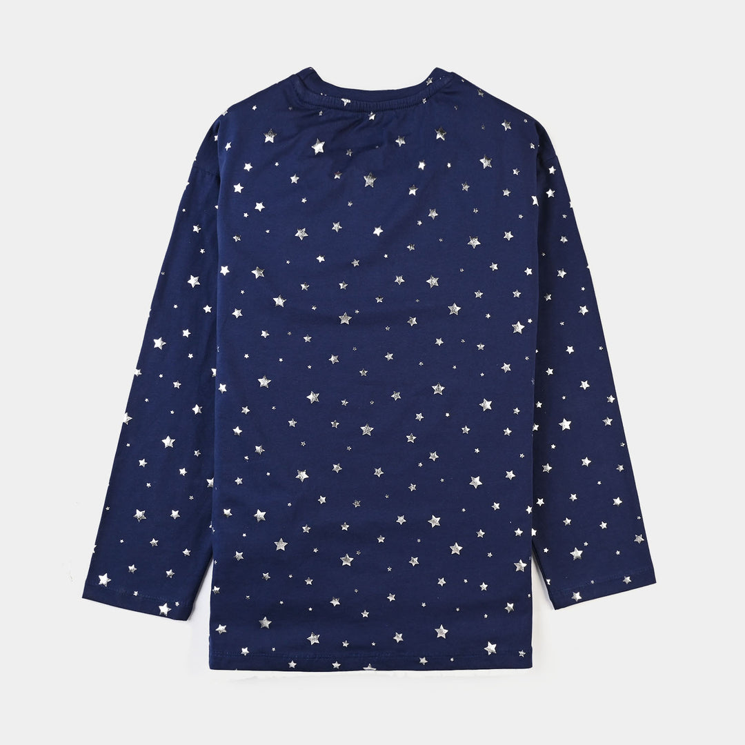 Girls Lycra Jersey T-Shirt F/S Navy Star-NAVY