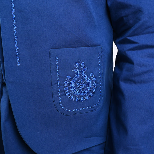 Boys Cotton Poplin 3 Piece Suit (Front Pocket)-BLUE