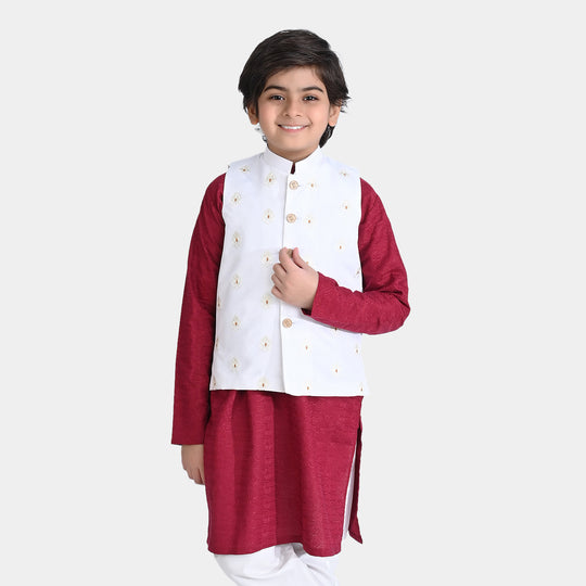 Boys Raw Silk Waistcoat (Royal)-Off White