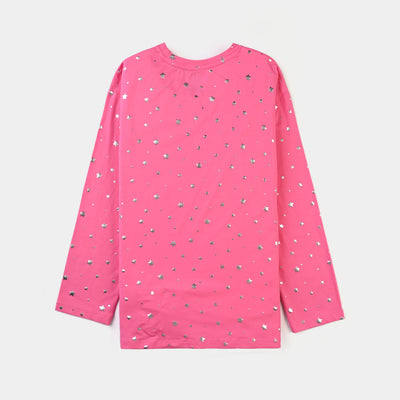 Girls Lycra Jersey T-Shirt F/S Pink Star-Hot Pink