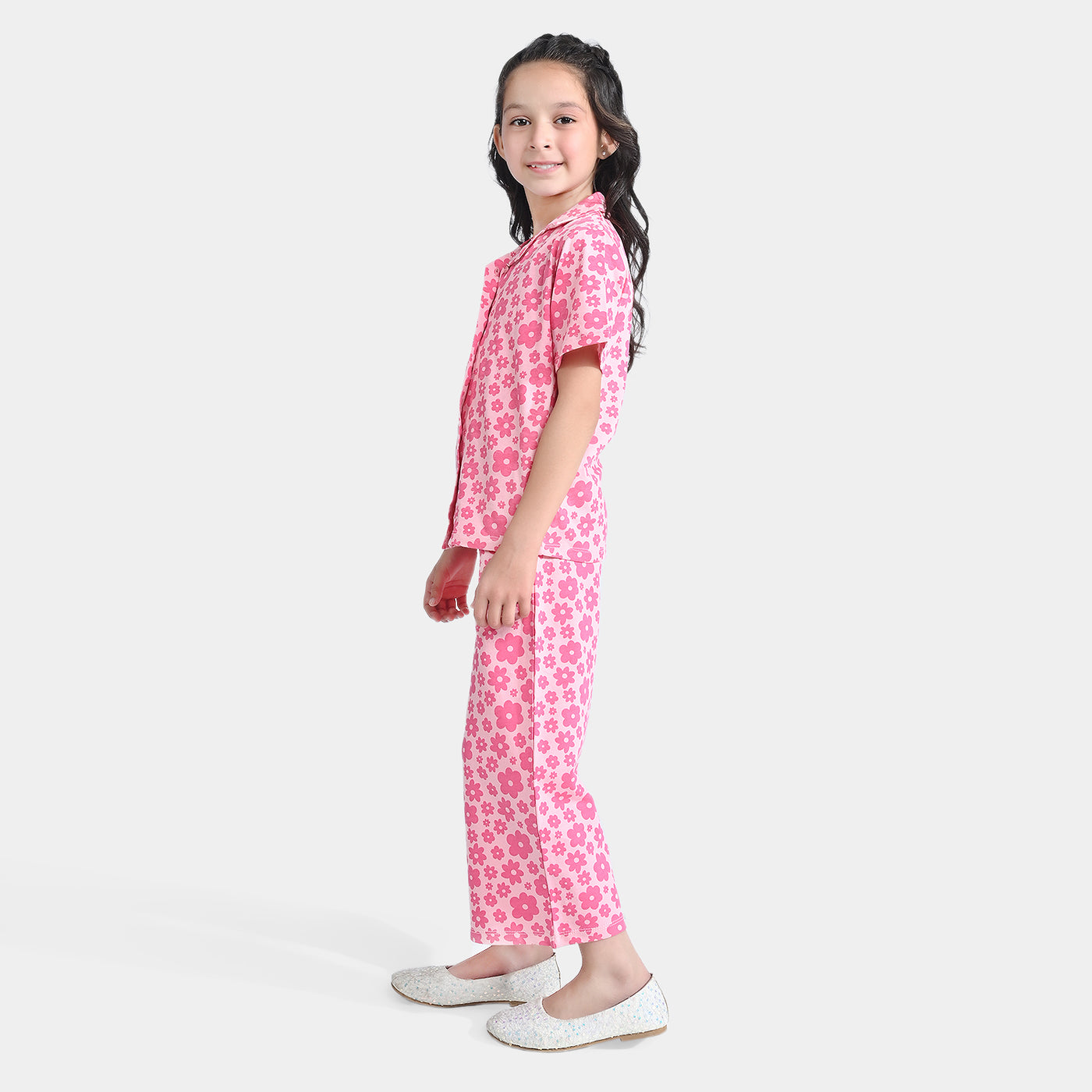 Girls Jersey/Terry 2 Piece Suit Flowers-Candy Pink