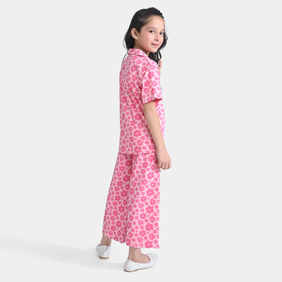 Girls Jersey/Terry 2 Piece Suit Flowers-Candy Pink