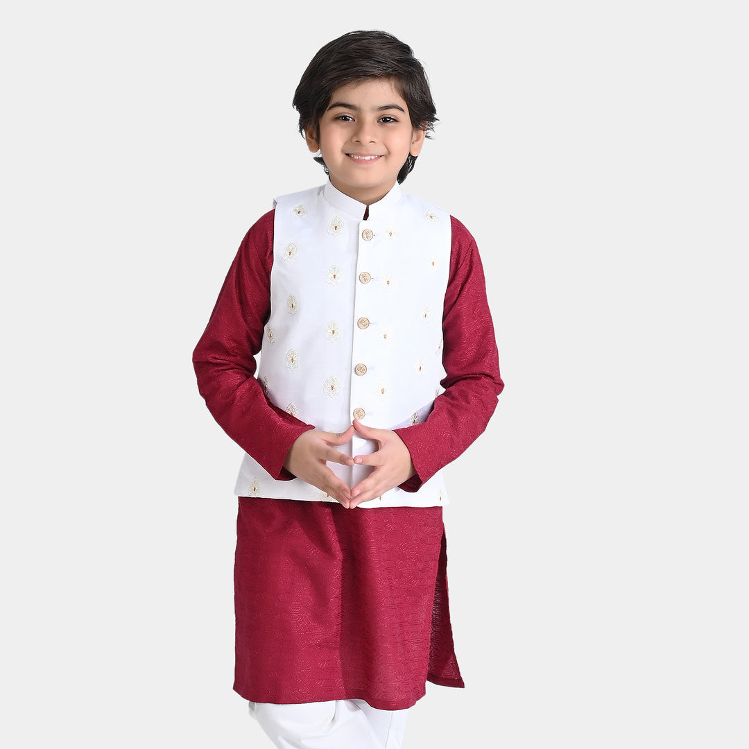 Boys Raw Silk Waistcoat (Royal)-Off White