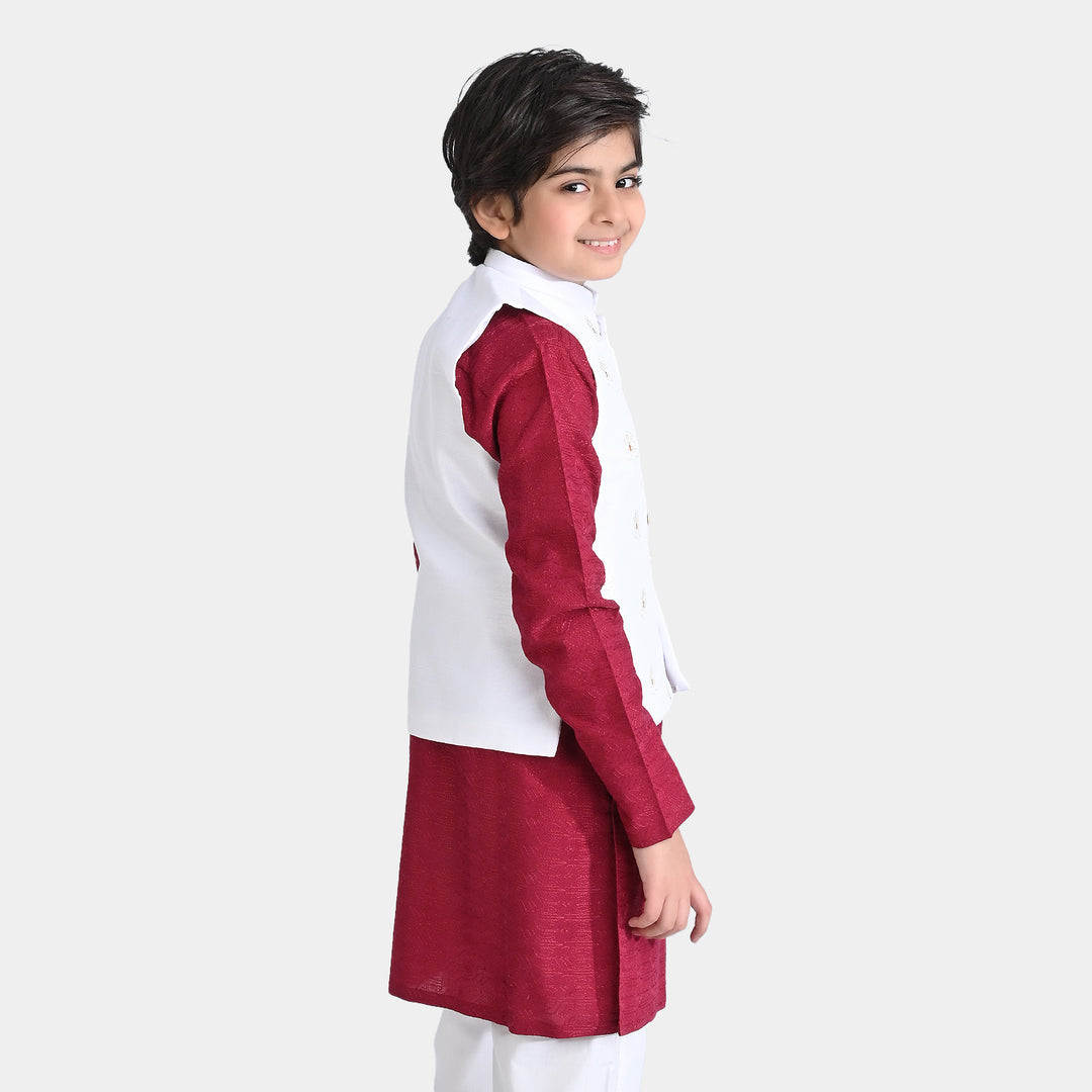 Boys Raw Silk Waistcoat (Royal)-Off White