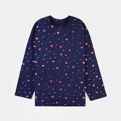 Girls Lycra Jersey T-Shirt F/S Navy Heart-NAVY