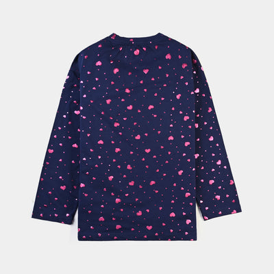 Girls Lycra Jersey T-Shirt F/S Navy Heart-NAVY