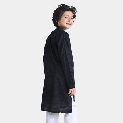 Boys Jacquard Embroidered Kurta-BLACK