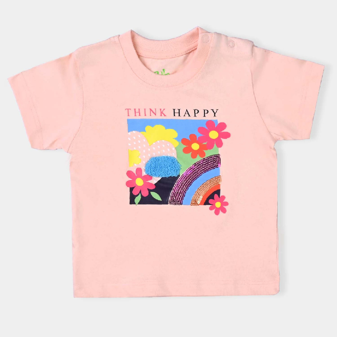 Infant Girls Cotton Jersey T-Shirt Think Happy-Pink