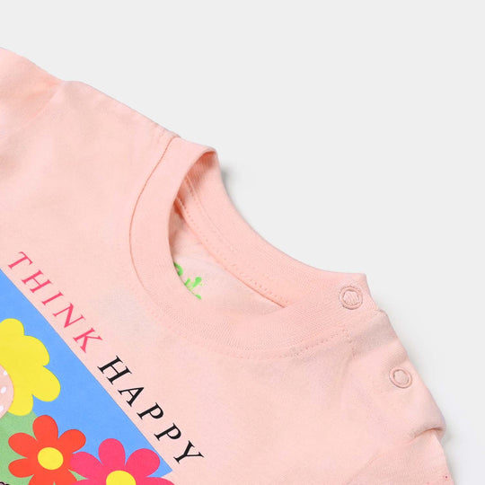 Infant Girls Cotton Jersey T-Shirt Think Happy-Pink