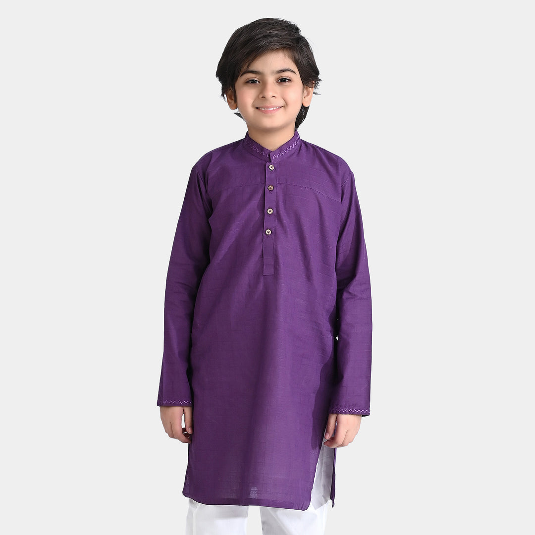 Boys Jacquard Embroidered Kurta (Cut N Sew)-Purple