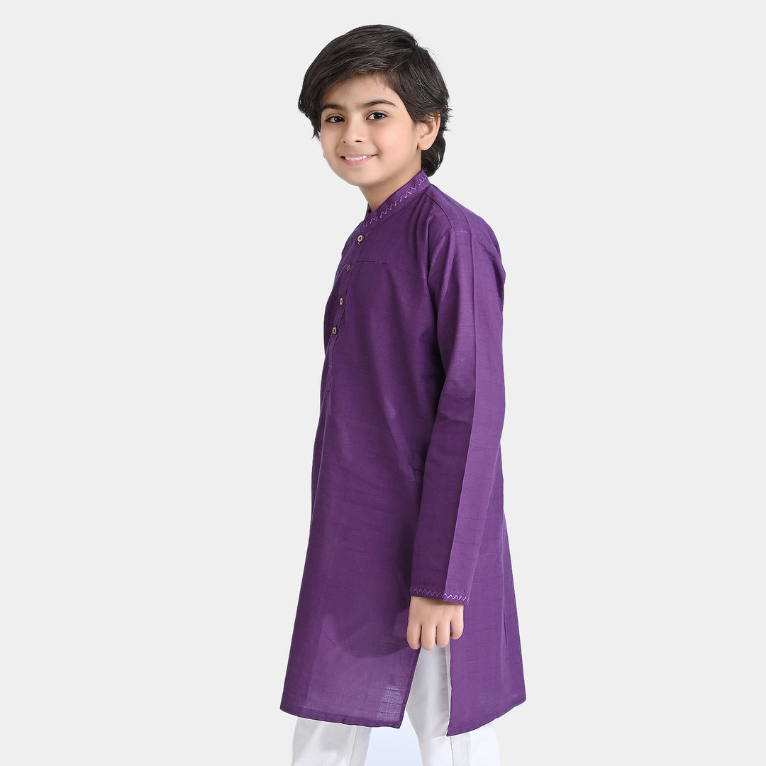 Boys Jacquard Embroidered Kurta (Cut N Sew)-Purple