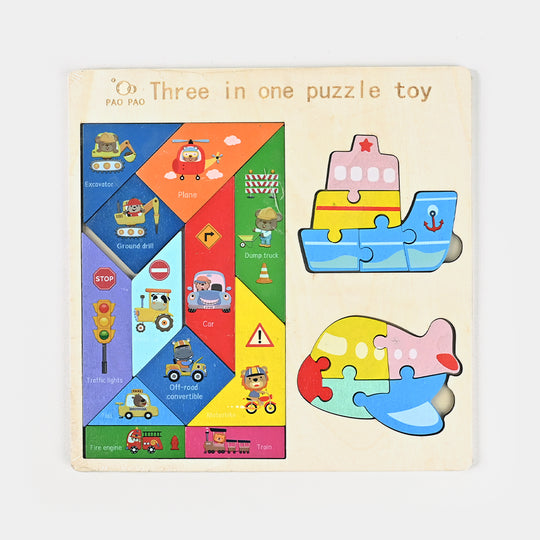 Wooden Slate 3 In 1 Puzzle Toy for Kids