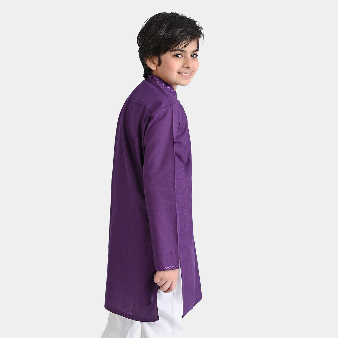 Boys Jacquard Embroidered Kurta (Cut N Sew)-Purple