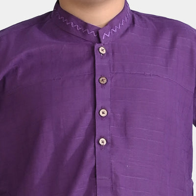 Boys Jacquard Embroidered Kurta (Cut N Sew)-Purple