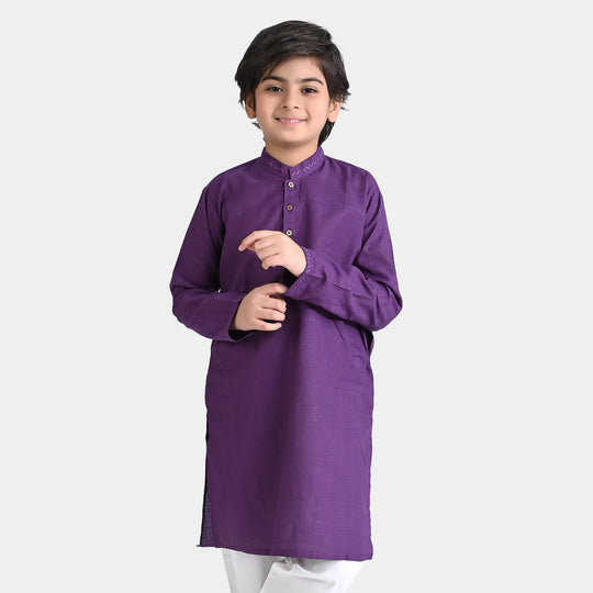 Boys Jacquard Embroidered Kurta (Cut N Sew)-Purple