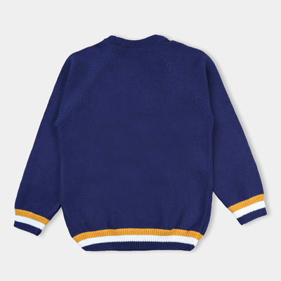 Girls Cotton Full Sleeves Sweater Fox Embroidered-Navy Blue