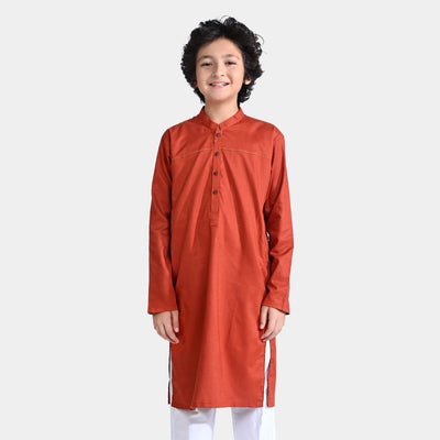 Boys Oxford Basic Kurta (Cut N Sew)-BROWN