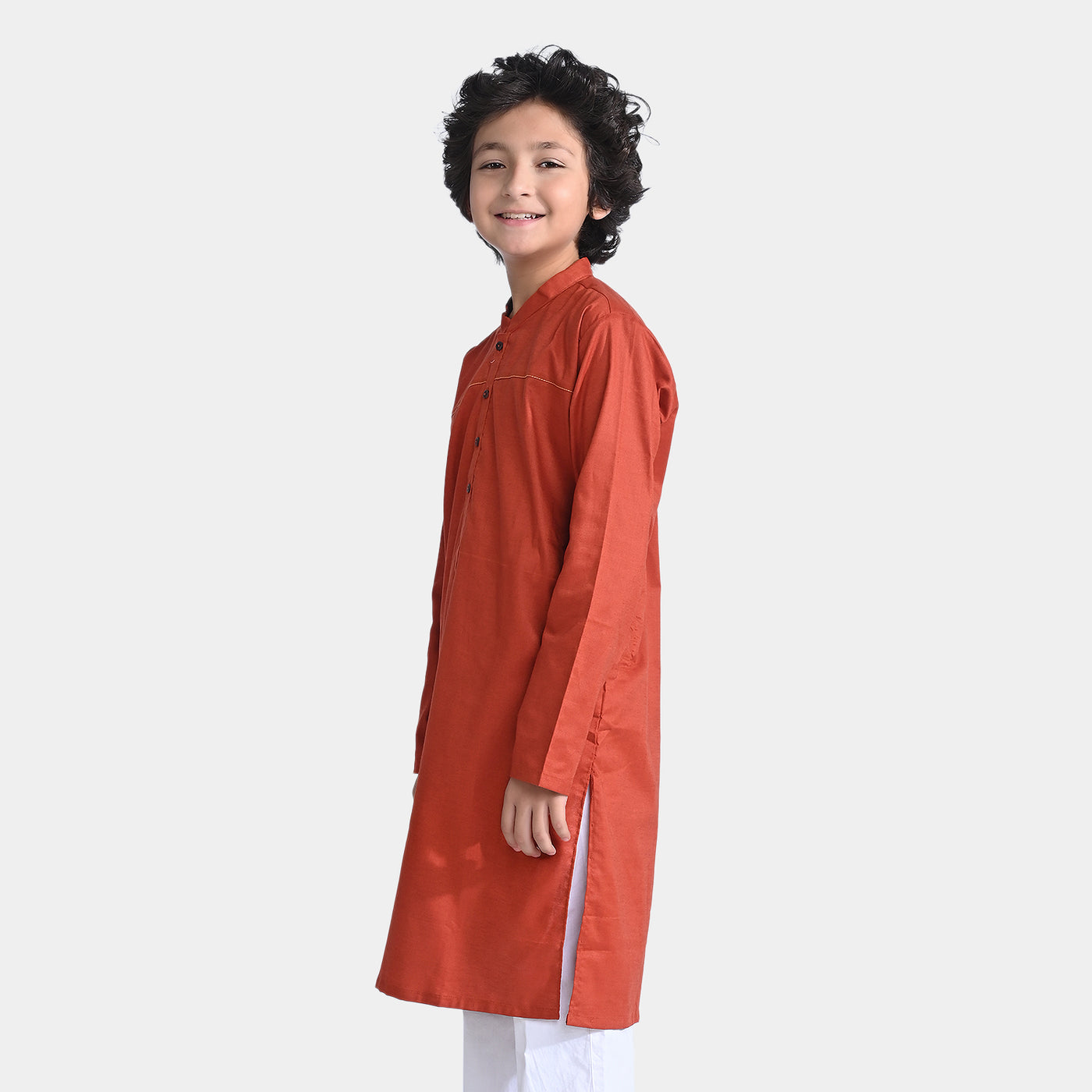 Boys Oxford Basic Kurta (Cut N Sew)-BROWN