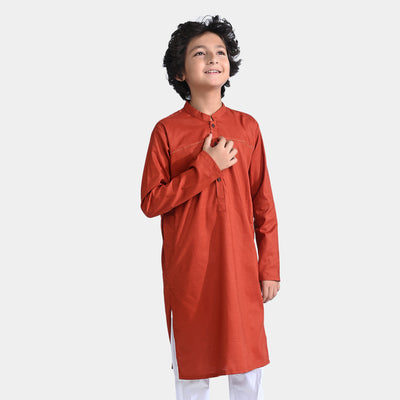 Boys Oxford Basic Kurta (Cut N Sew)-BROWN