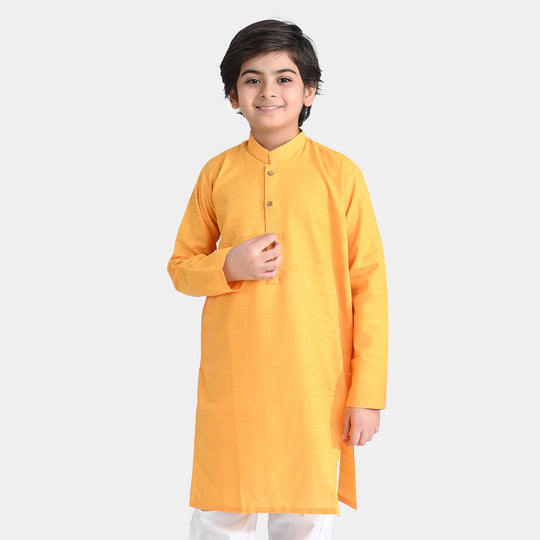 Boys Cotton Slub Basic Kurta (Goldish)-Citrus