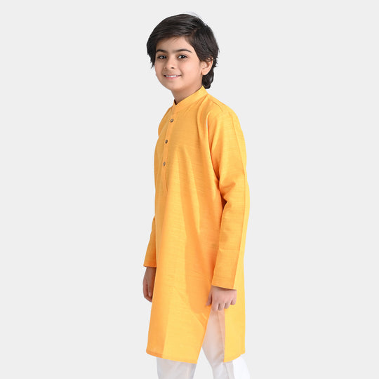 Boys Cotton Slub Basic Kurta (Goldish)-Citrus