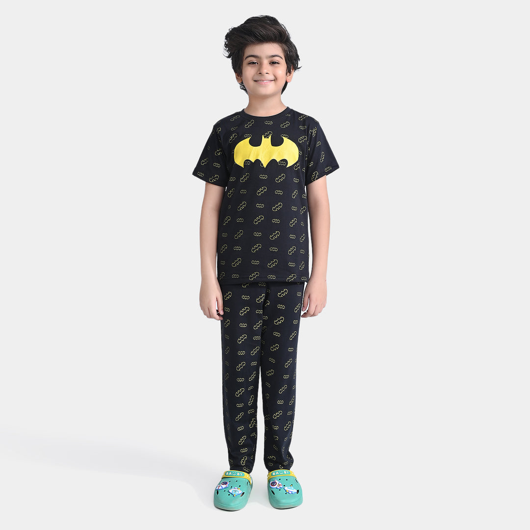 Boys Poly Cotton Jersey Knitted Nightwear Suit-Jet Black