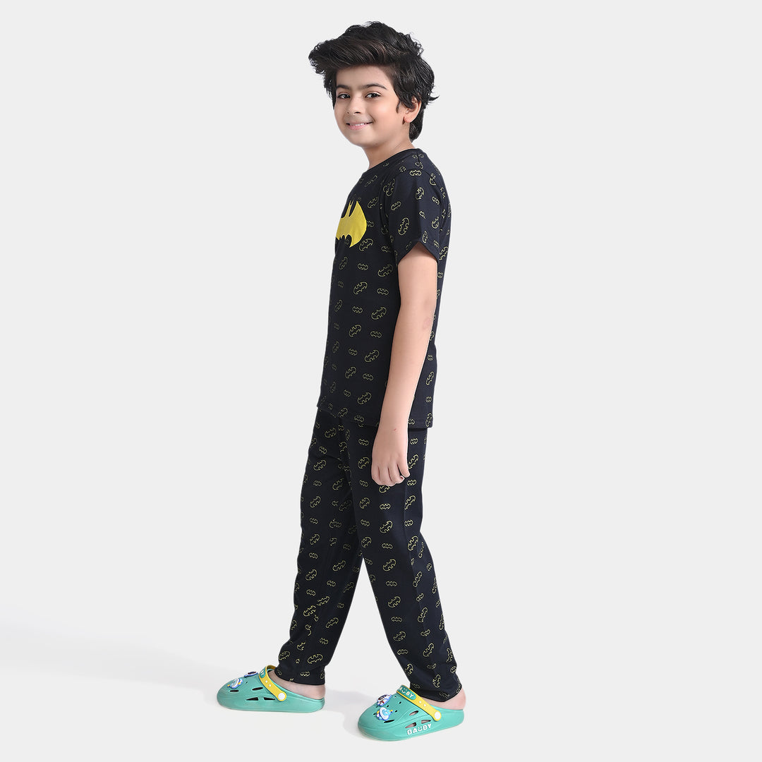 Boys Poly Cotton Jersey Knitted Nightwear Suit-Jet Black