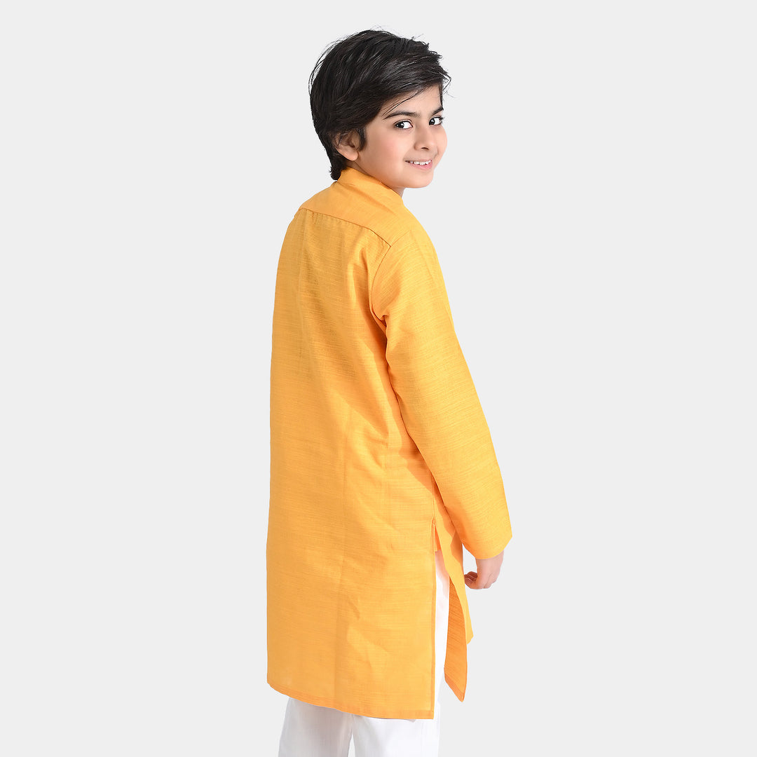 Boys Cotton Slub Basic Kurta (Goldish)-Citrus