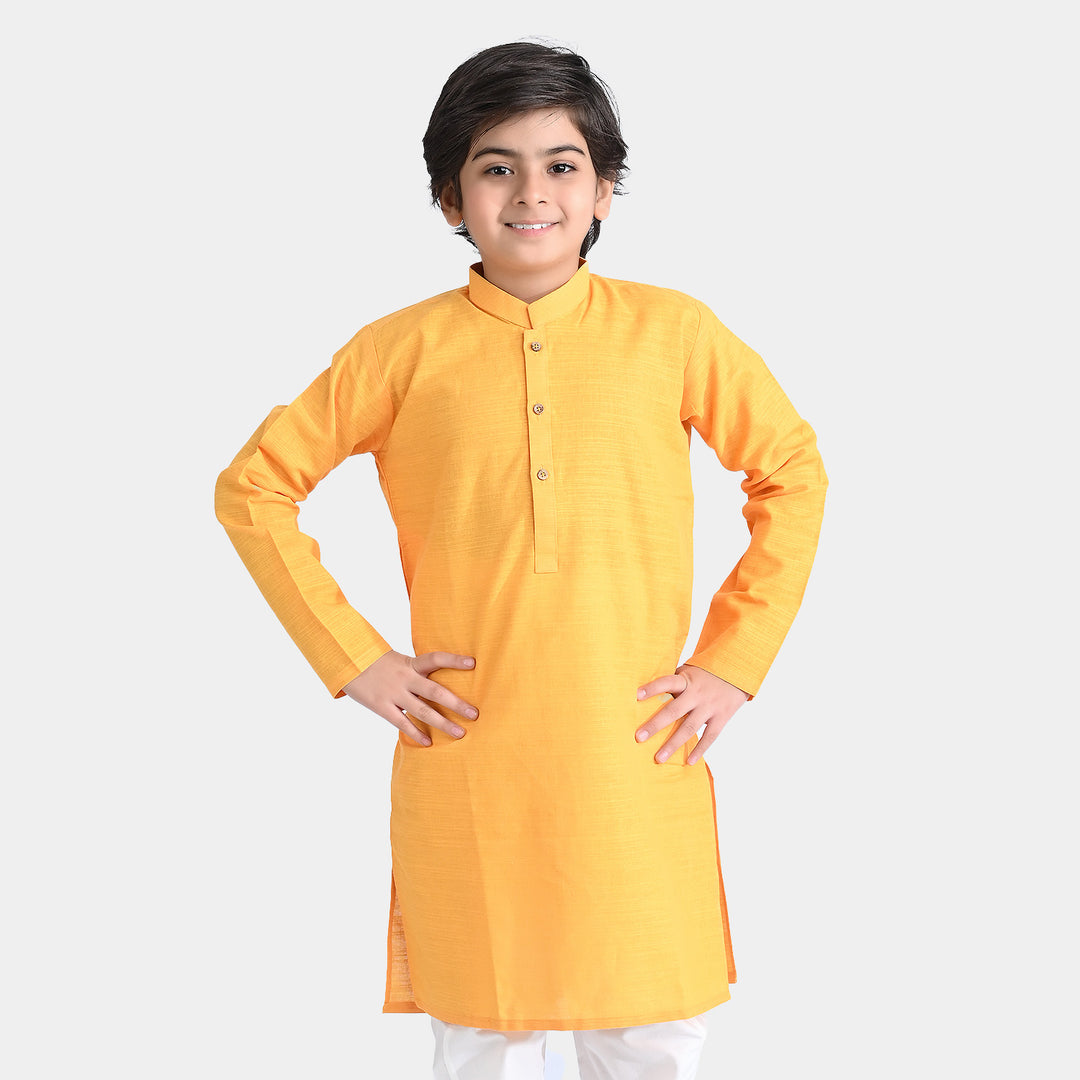 Boys Cotton Slub Basic Kurta (Goldish)-Citrus