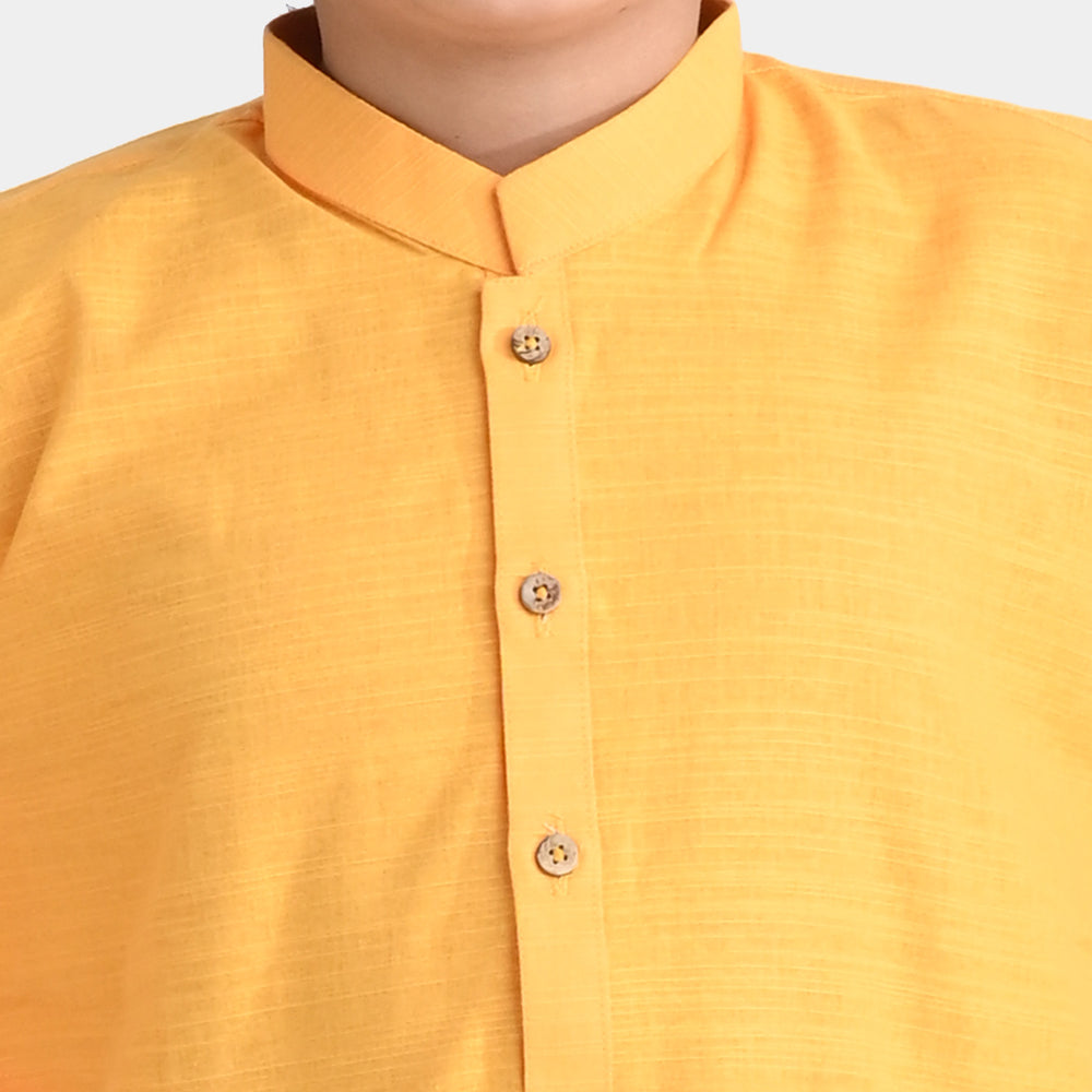 Boys Cotton Slub Basic Kurta (Goldish)-Citrus