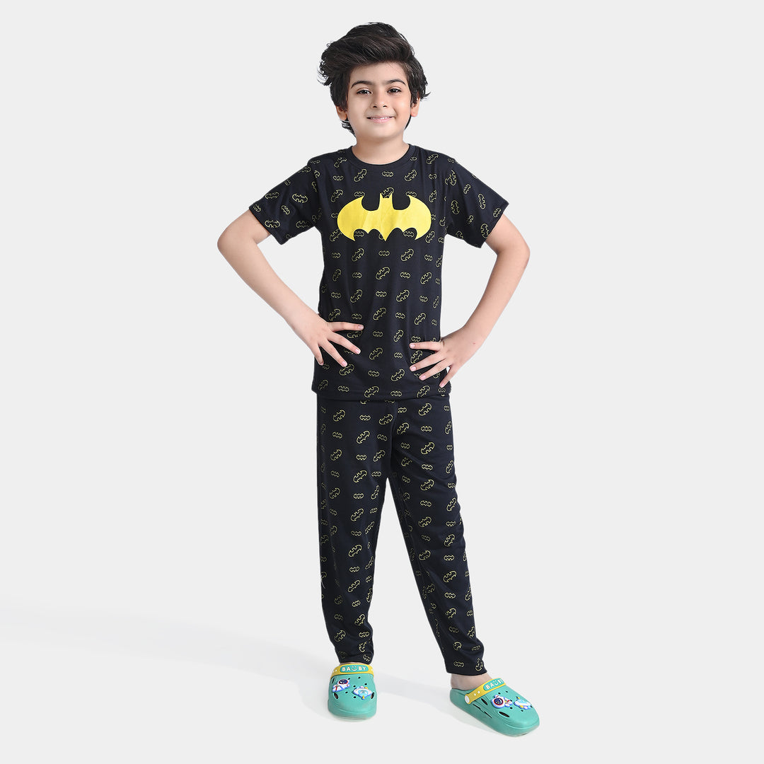 Boys Poly Cotton Jersey Knitted Nightwear Suit-Jet Black