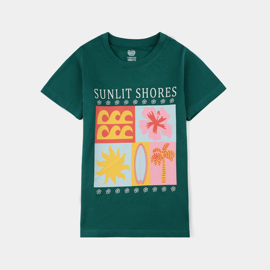 Girls Jersey/Terry T-Shirt Sunlit Shores - Green
