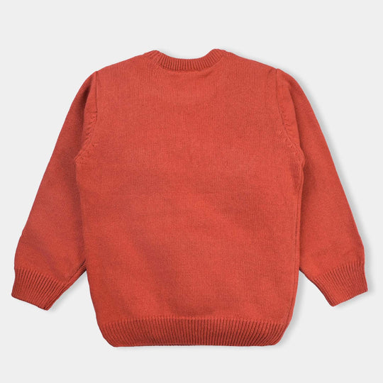 Boys Cotton Full Sleeves Sweater Embroidered-Rust