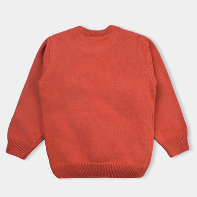 Boys Cotton Full Sleeves Sweater Embroidered-Rust