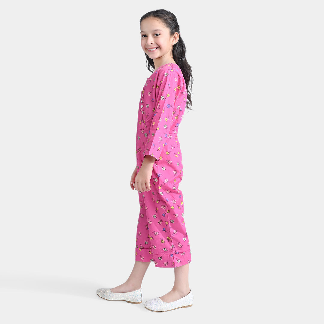 Girls Cotton Poplin Jumpsuit Hearts Prime Rose-Pink