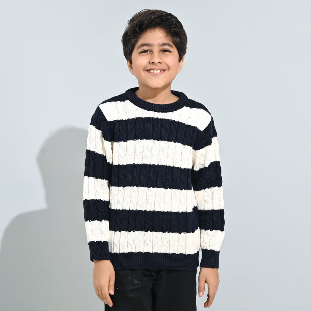 Boys Acrylic Sweater-Mono Chrome - Nvy.White