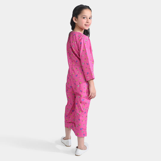 Girls Cotton Poplin Jumpsuit Hearts Prime Rose-Pink