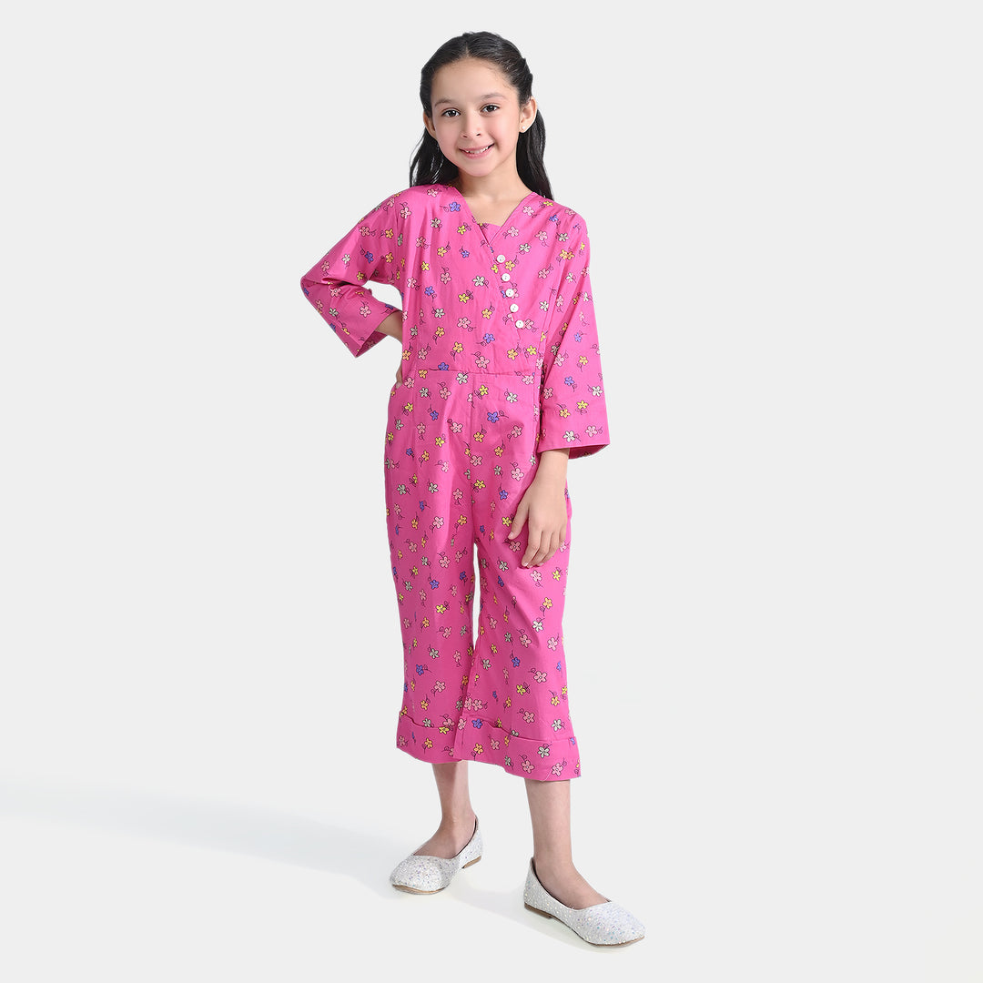 Girls Cotton Poplin Jumpsuit Hearts Prime Rose-Pink