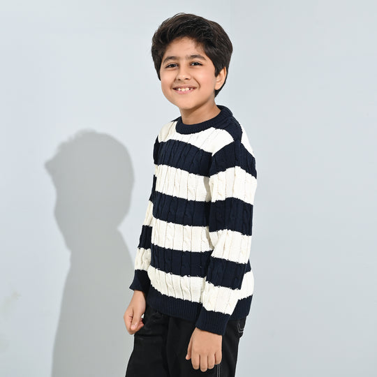 Boys Acrylic Sweater-Mono Chrome - Nvy.White