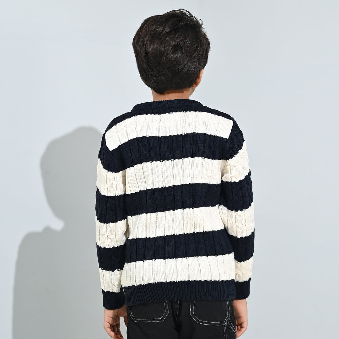 Boys Acrylic Sweater-Mono Chrome - Nvy.White