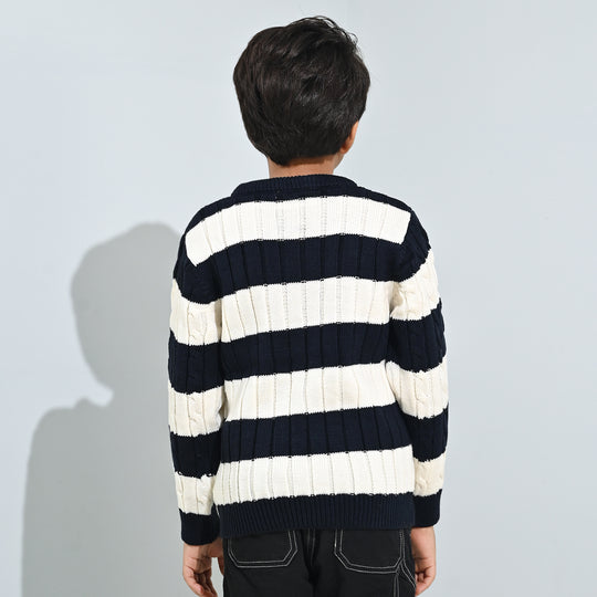 Boys Acrylic Sweater-Mono Chrome - Nvy.White