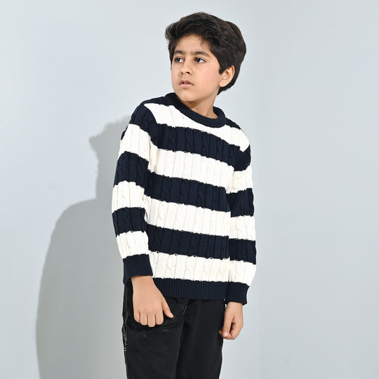 Boys Acrylic Sweater-Mono Chrome - Nvy.White
